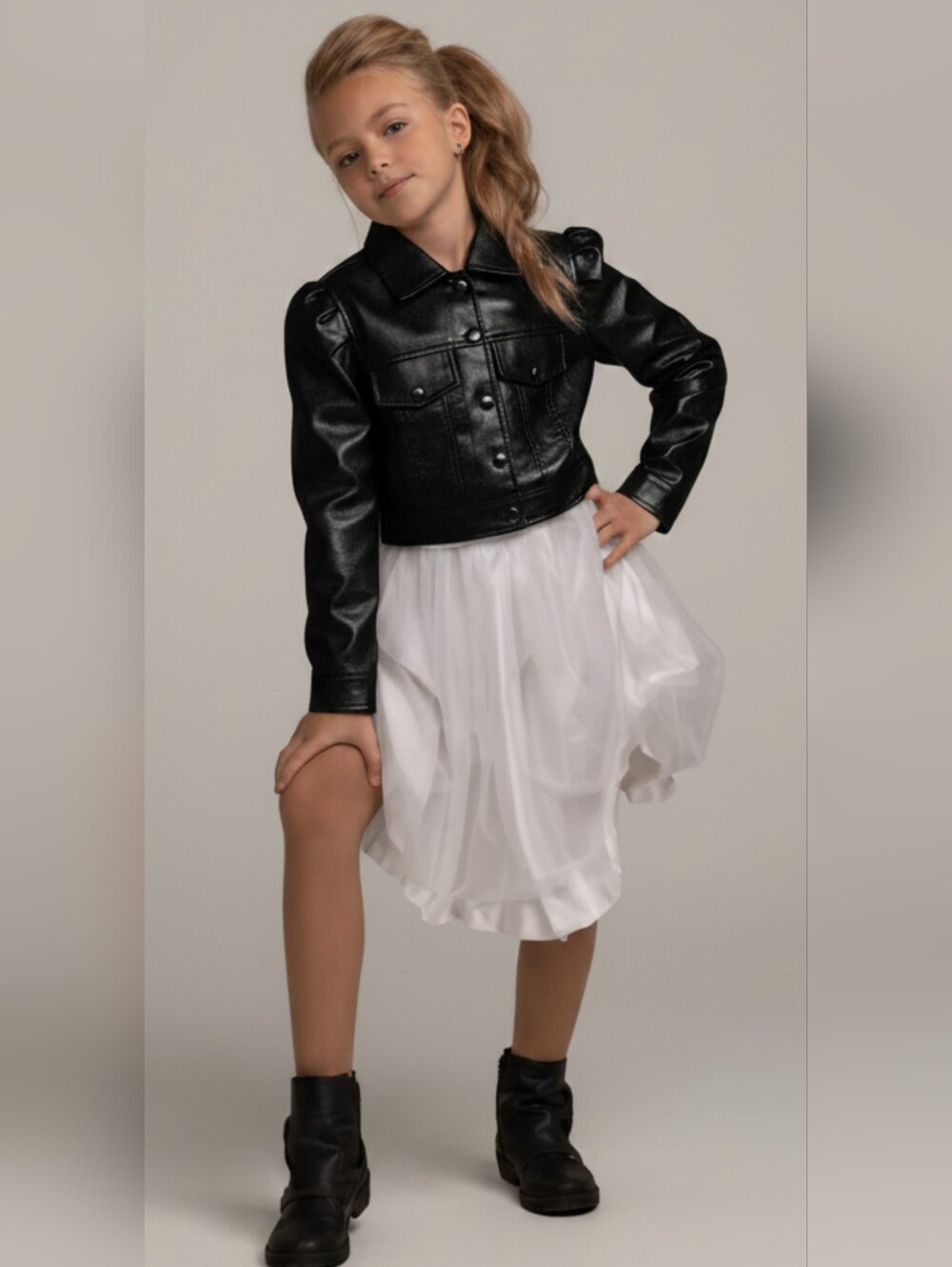 New Look Kids Black Faux Leather Moto Jacket Size Small